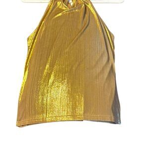 Gold Halter Ribbed Tank Top